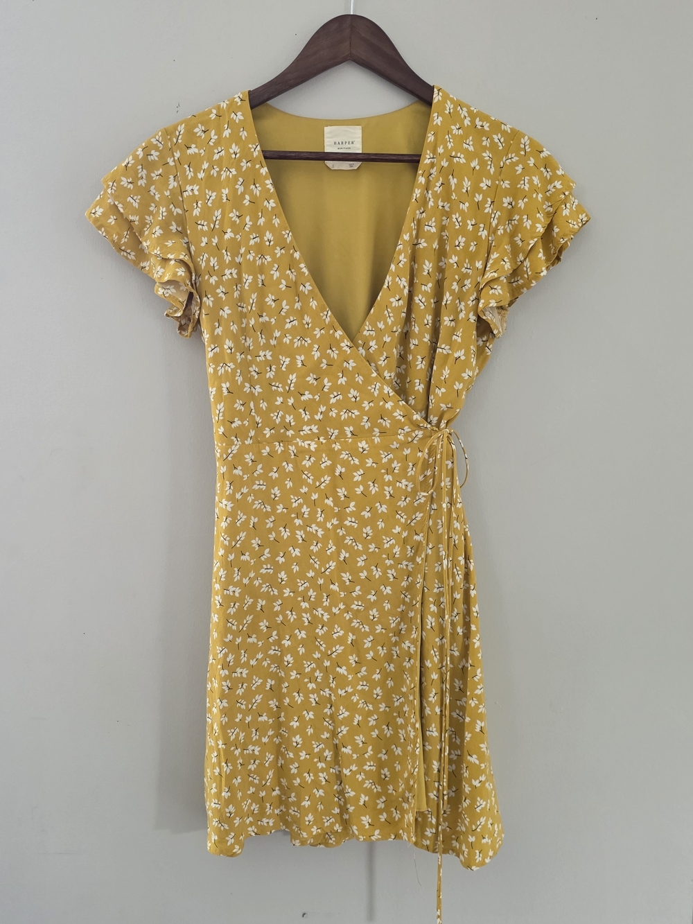 Harper Heritage Mustard Floral Wrap Dress Size S